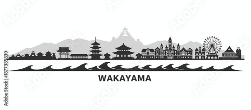 Wakayama Japan city skyline landmarks vector illustration