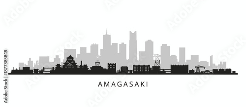 Amagasaki Japan city skyline silhouette vector illustration