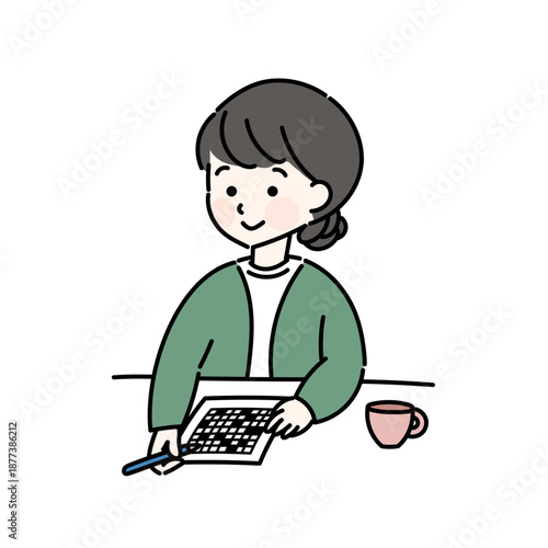 クロスワードをする女性