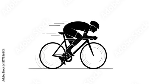 Vector icon of a fast cyclist in an aerodynamic racing position, emphasizing speed and athletic performance. Ideal for sports, fitness, and dynamic motion concepts in cycling