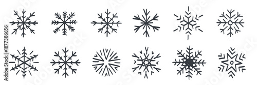 Snowflakes. A set of hand-drawn snowflakes. Snowflakes of different styles and shapes. Vector illustration