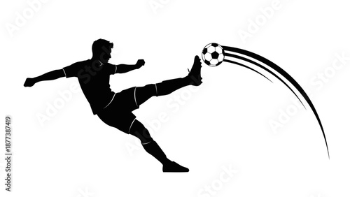 Silhouette of a Soccer Player Kicking a Ball with Motion Trails