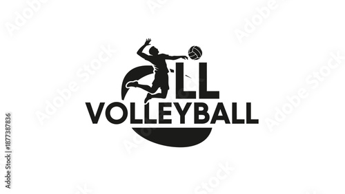 Volleyball Player Silhouette Leaping to Spike Ball with LL Volleyball Text
