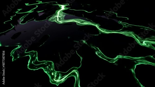 Glowing Green Abstract Lines on Black Background.