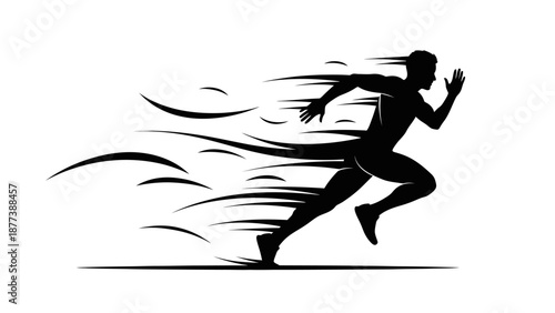 Striking graphic of a sprinting figure in full stride, capturing the essence of agility, speed, and determined forward momentum