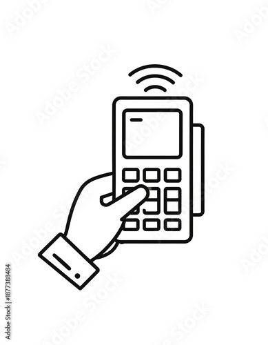 A hand holding a payment terminal