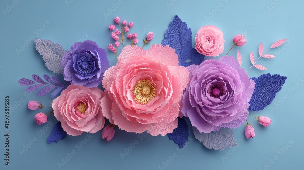 Fototapeta premium Pink violet paper‑cut style women’s day greeting card—8th March