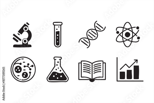 Scientific research and laboratory black icon set