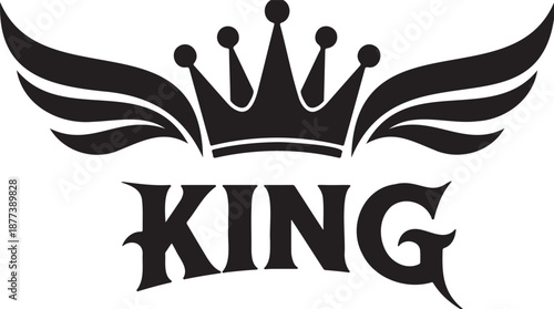 Modern Black "KING" Logo with Symmetrical Wings