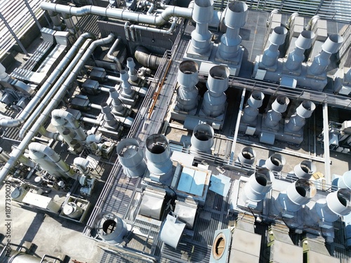 Photography Aerial view of rooftop ventilation and exhaust system for P2 P3 biosafety laboratory