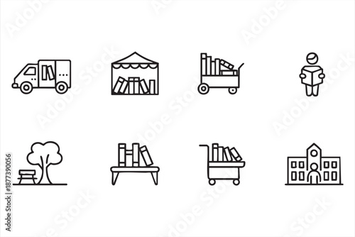 Community reading service icons for mobile library management apps