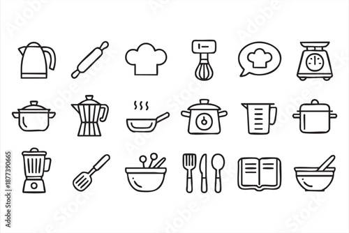 Cooking workflow interface icons for kitchen management software