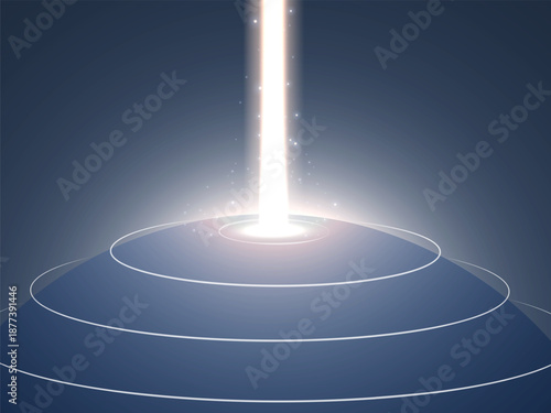 Futuristic AI Deep Learning big Sphere Globe beam of light shot down from above and surrounded by curved lines vector illustration design concept Representing Artificial Intelligence, Neural Network.