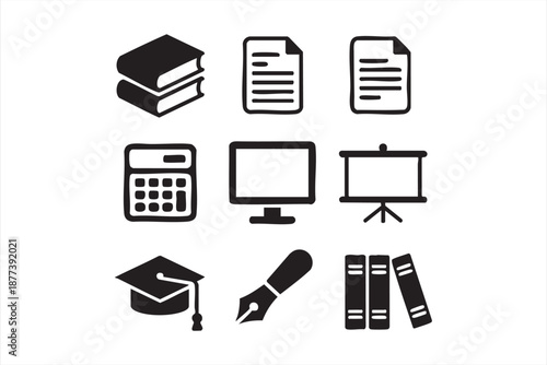 Learning and education icon set for academic apps, training portals, online classrooms