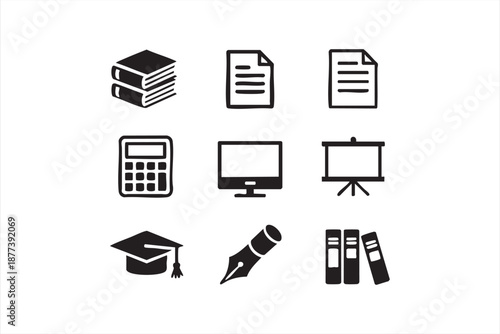 Education symbols for digital courses, classroom dashboards, academic software