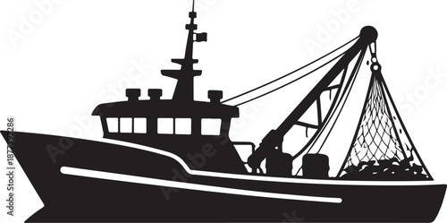 Fishing Boat Silhouette Icon Commercial Fishing Vessel
