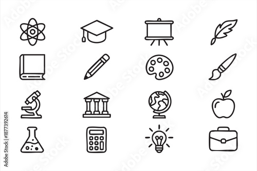 UI education icon kit for school apps, classroom dashboards, learning platforms
