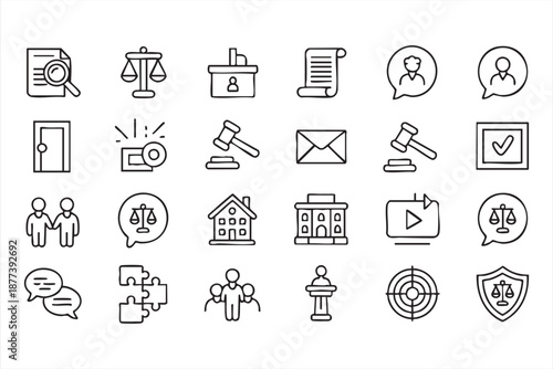 UI law icon kit for legal software dashboards, court management platforms