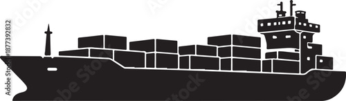 Cargo Ship Silhouette Icon Transportation Vessel