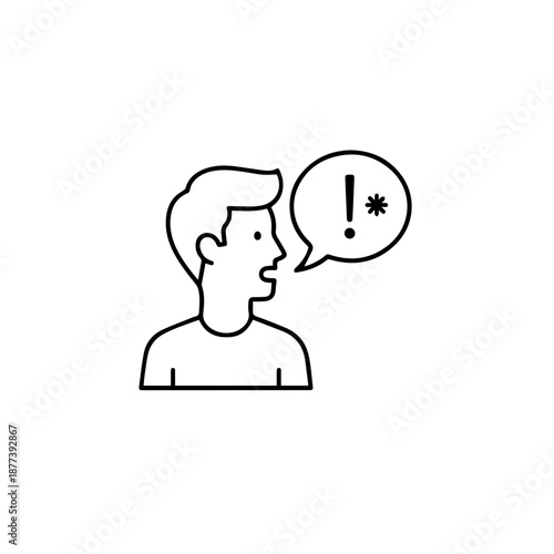 Man speaking with exclamations in speech bubble