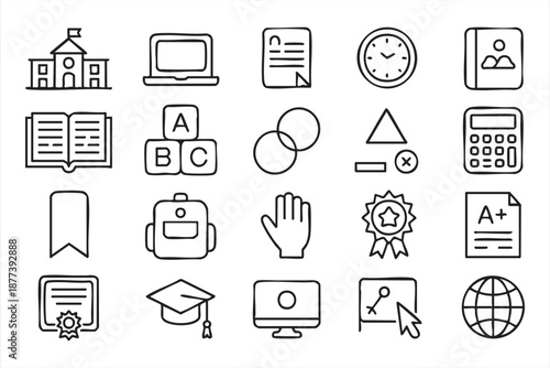 Education and classroom symbols for online learning apps, academic websites
