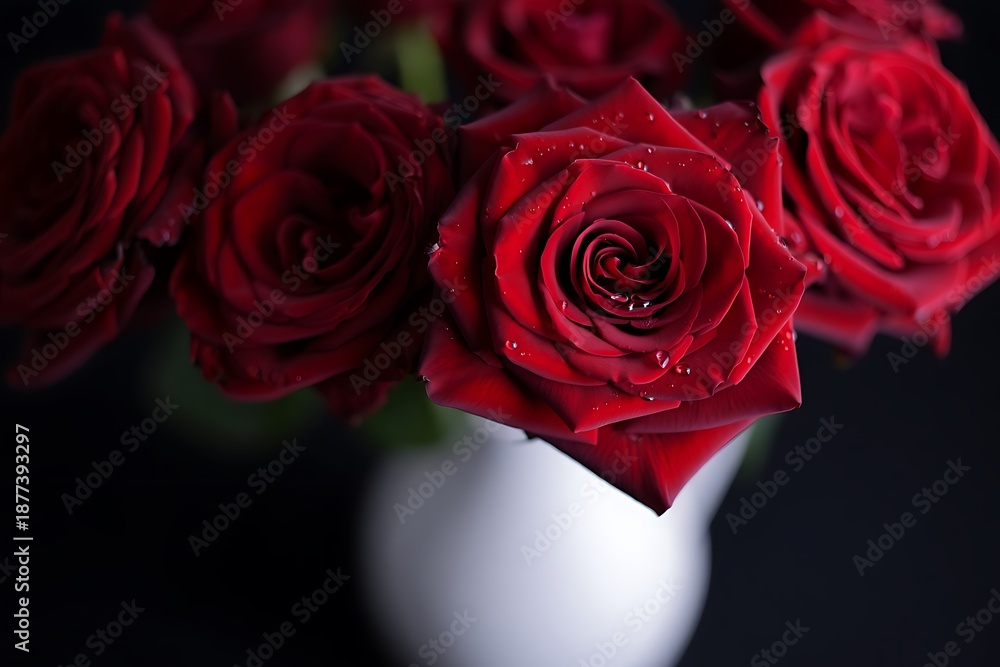 Fototapeta premium Vibrant red roses in a vase