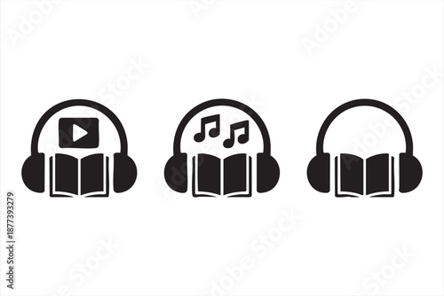 Audio learning UI icons for narration apps, education podcasts, mobile platforms