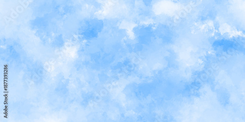 Abstract background with panorama of blue sky and white cloud nature design. horizon spring morning sky with clouds background. hand painted watercolor shades sky clouds.