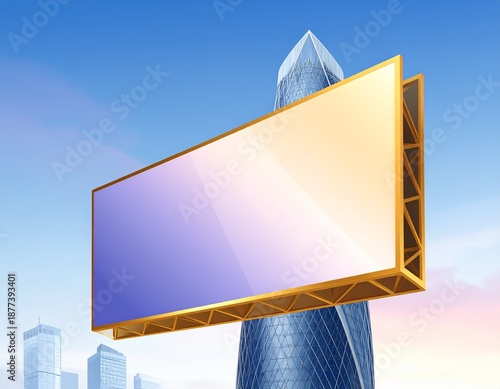 Large Horizontal Outdoor Billboard Mockup over Futuristic Skyscraper Cityscape