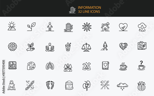 Information and life concept line icons set on white background Keywords: information, life