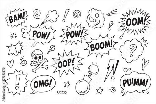 Comic sound effect UI icons for posters, meme templates, youth content
