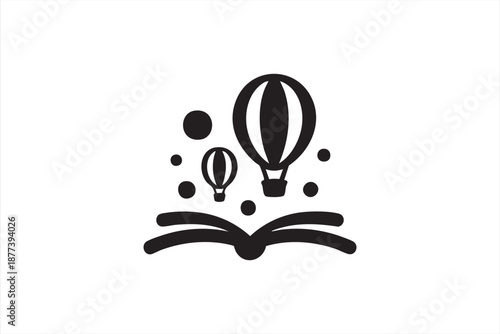 Book and balloon logo for creative education companies, story apps
