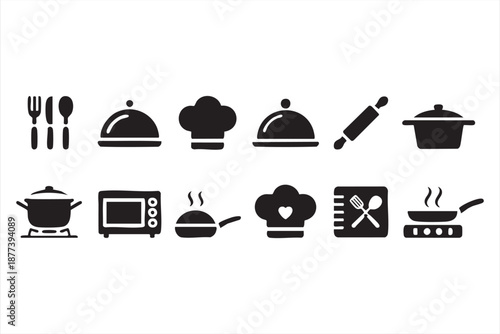 Kitchen and chef symbols for catering platforms, menu management software