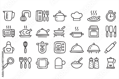 Kitchen appliance UI icons for food preparation apps, restaurant interfaces