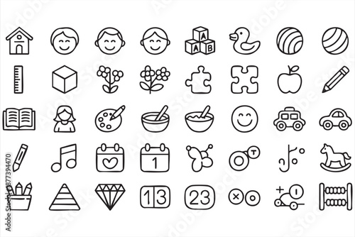 UI kids icon kit for preschool apps, early learning platforms, daycare software