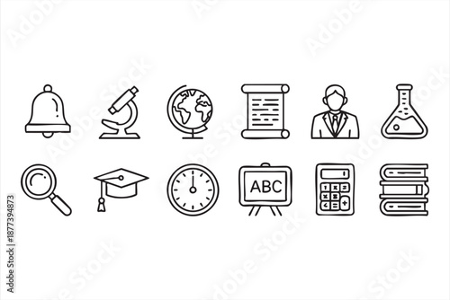 Classroom UI icons for e-learning apps, digital teaching platforms