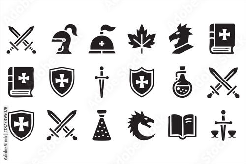 Medieval kingdom UI icons for role playing games, tabletop apps