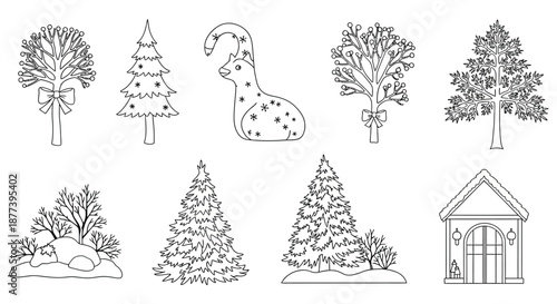 Cuadro en lienzo Illustrated winter scenes with trees and house