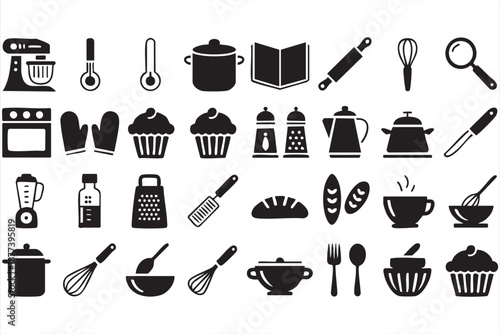 UI kitchen icon kit for cooking apps, recipe dashboards