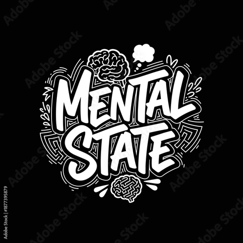 Mental State Typography with Brain Illustrations.