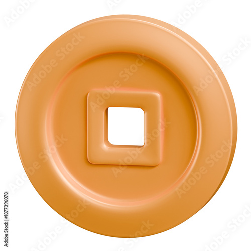 3D Chinese Cash Coin Icon - Financial Prosperity Symbol