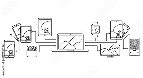 Connected devices displaying data Vector