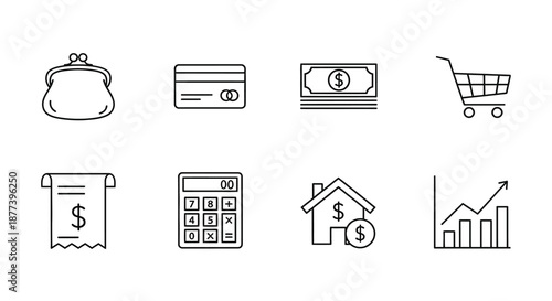 Financial planning and management icons Vector