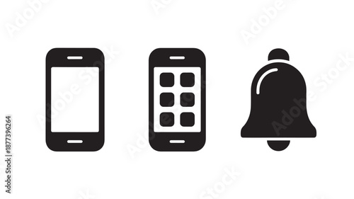 Vector Illustration Of Mobile Phones And Notification Bell For Technology And Communication Concept