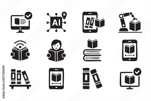 Online education and machine learning pictogram set