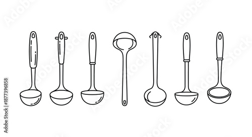Collection of various kitchen ladles Vector