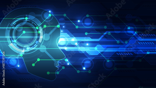 Artificial Intelligence Concept: Human Head Silhouette with Glowing Digital Neural Network