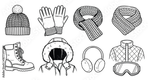 Winter gear collection Vector