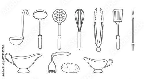 Collection of essential kitchen utensils Vector