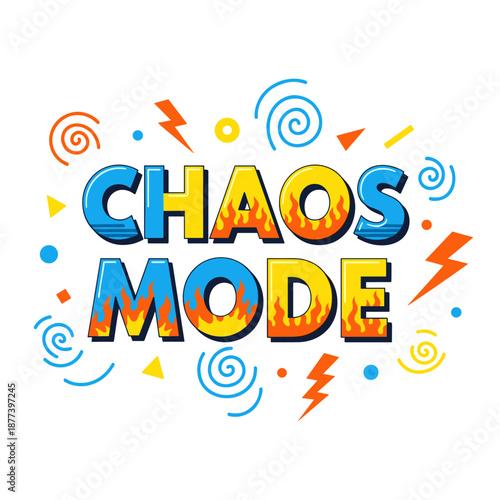 Chaos Mode vibrant text with fire and lightning elements.
